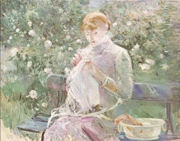 貝爾特 摩裡索特 Young Woman Sewing in a Garden 貝爾特 摩裡索特 Young Woman Sewing in a Garden